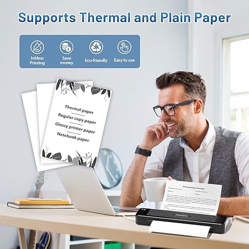 Miniatura 5 de Phomemo Impresoras portátiles inalámbricas para viajes, impresora de transferencia térmica Bluetooth P831 compatible con 8.5 x 11 pulgadas, carta de
