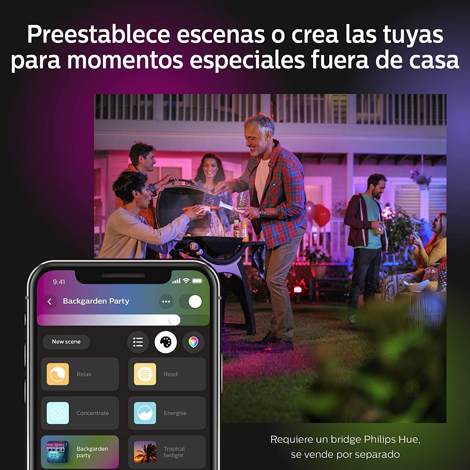 Philips Hue Econic Aplique cuadrado LED inteligente negro, luz blanca y de colores, compatible con Amazon Alexa, Apple HomeKit y Google Assistant [Clase de eficiencia energética A]