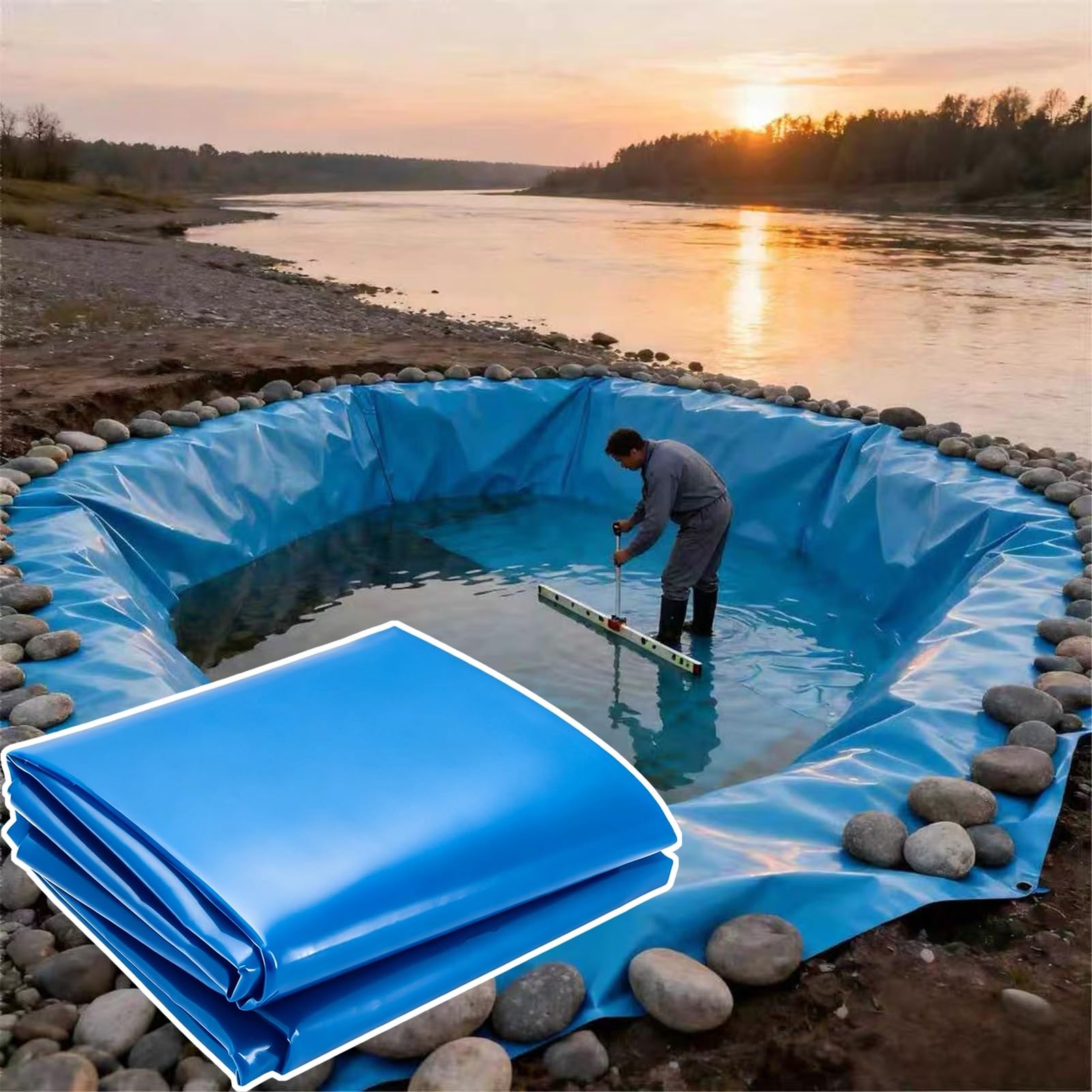 Yopappol Multi-Purpose Blue HDPE Fish Pond Liner, Cuttable Waterproof & Leak Proof Underlay Tarpaulin, Anti-UV Pond Membrane for Aquaculture, Kids Splash Pool & Garden Streams(8x12m(26.2x39.3ft))