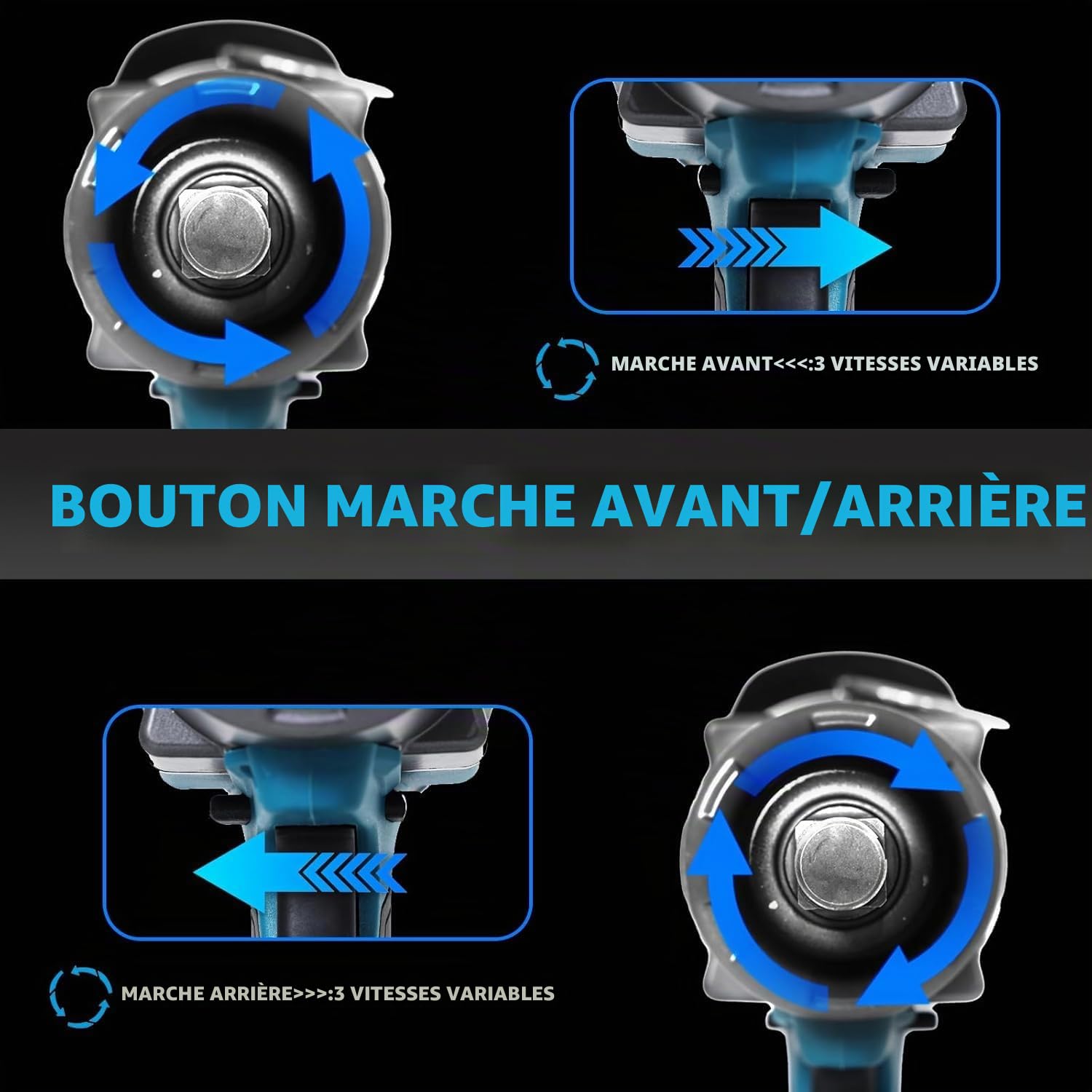 Kit de clés à chocs sans fil, pistolet à choc 20 V MAX 3/4, clés à chocs sans balais de 2000 N.m, clé électrique avec vitesse à 6 modes, 2 batteries de 4,0 Ah pour voiture/tondeuse