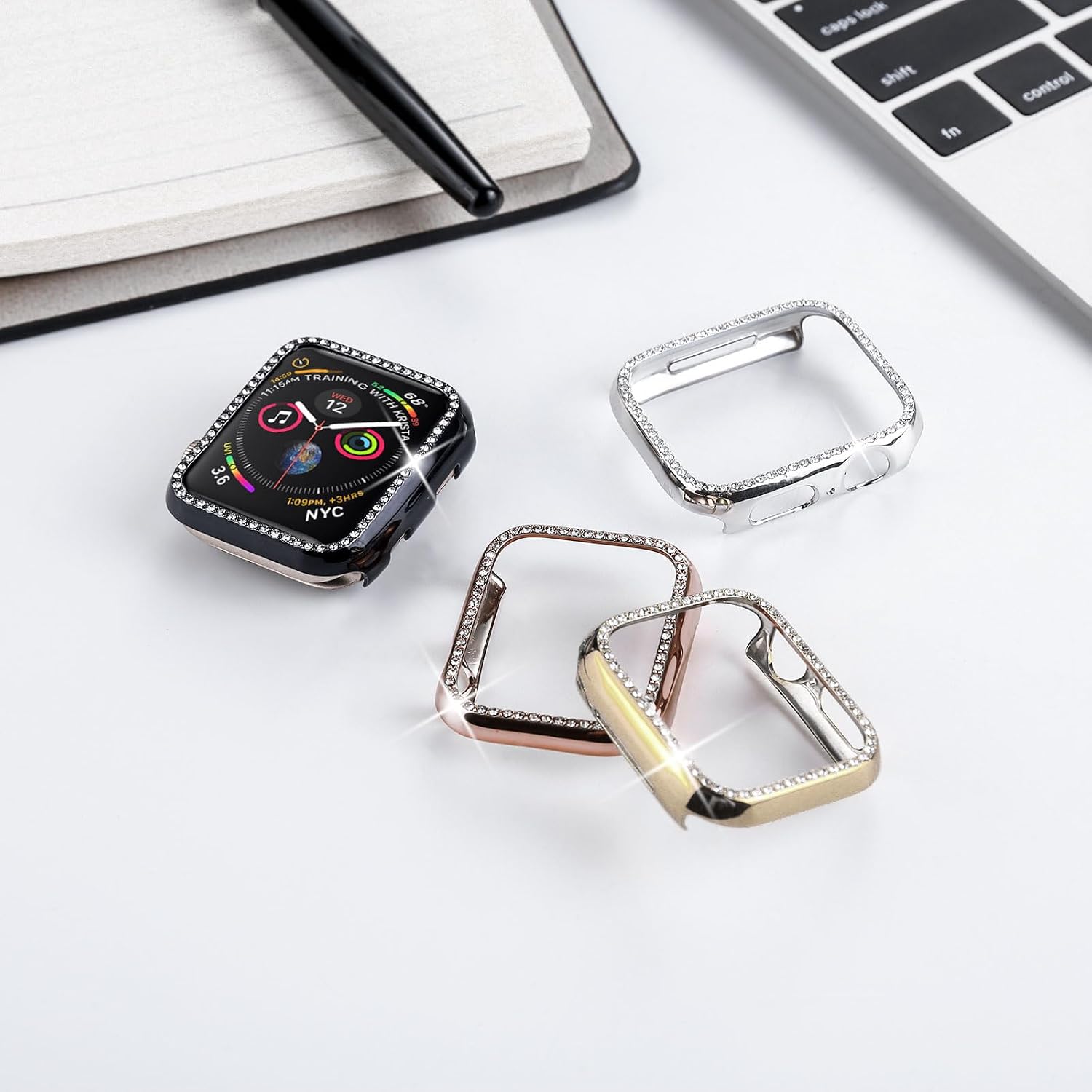 Bling Case Compatible with Apple Watch Series 11 Series 10 42mm, Crystal Diamonds Rhinestone Bumper Cover for Women, Hard PC Protective Frame for iWatch Gold