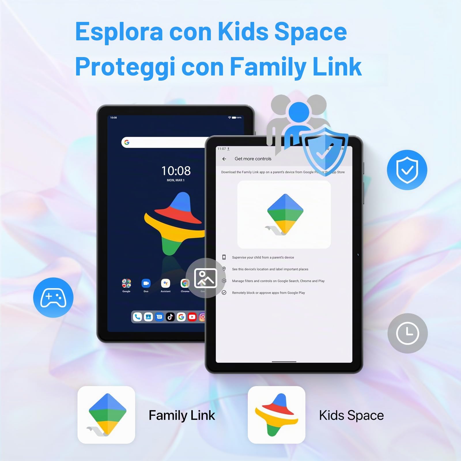 Tablet 10 Pollici Android 15 Tablet con Gemini AI, 18GB+128GB (2TB TF) Tablets, Processore 2.0 GHz, 5G/WiFi 6, Schermo HD IPS Schermo 1280x800, Radio FM/GPS/Bluetooth, Kids Space e YT Kids