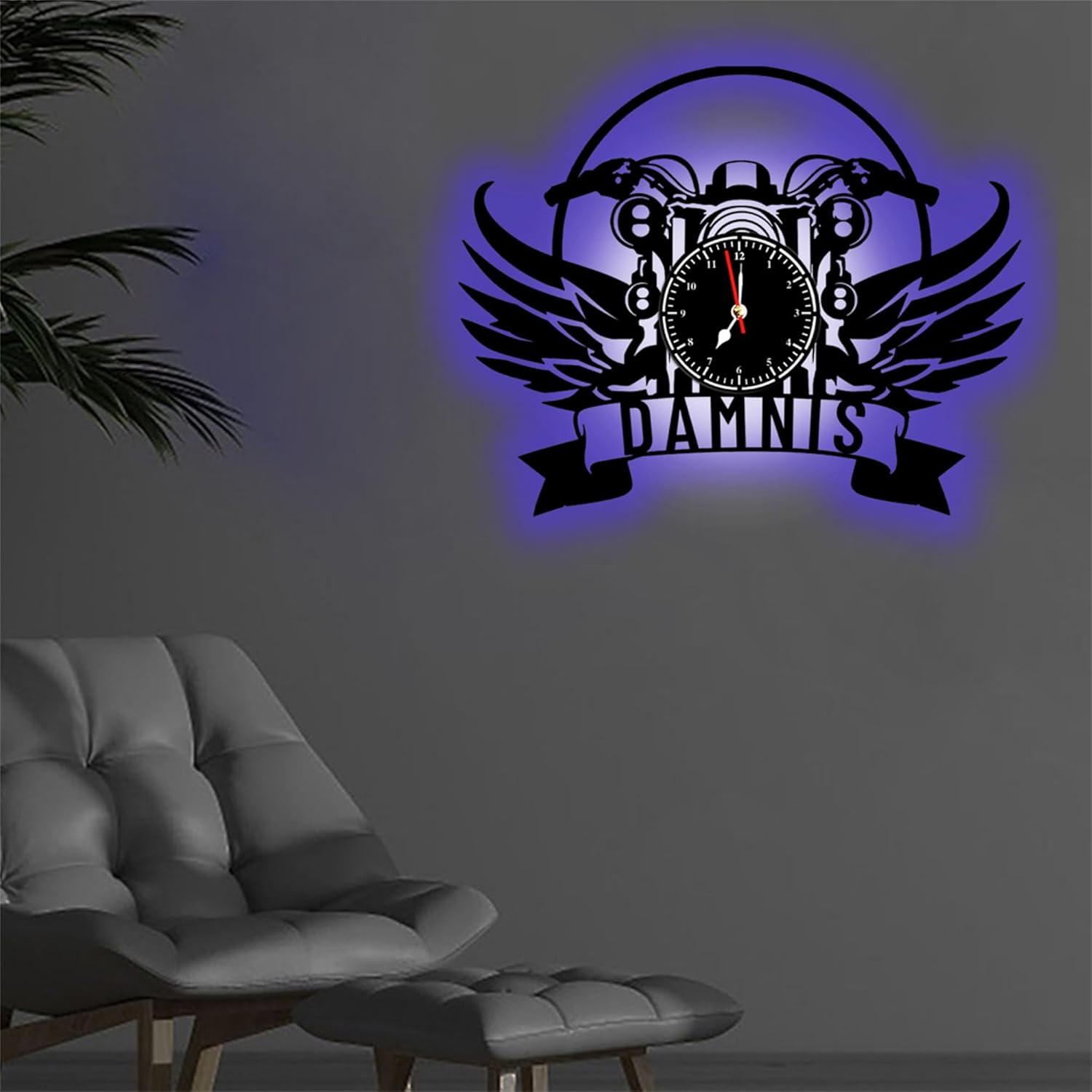 Personalized Metal Motorcycle Wall Clock LED Light Custom Motorbike Name Clock Motocross Rider Wall Clock Neon Sign Dirt Bike Metal Sign Christmas Birthday Clock Gift for Dad Husband,02