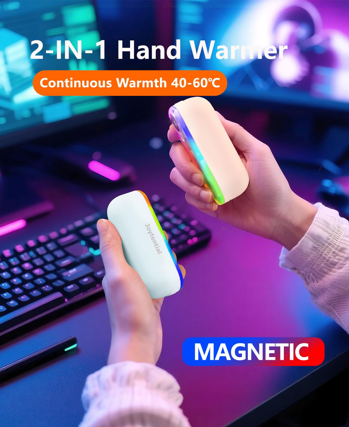 Scaldamani Elettrico Ricaricabili, 2 in 1 Scalda Mani Portatile Magnetico, 4 Livelli di Calore, USB Scaldamani Tascabili Regali per Outdoor Campeggio, Sci, Raynauds, Giochi