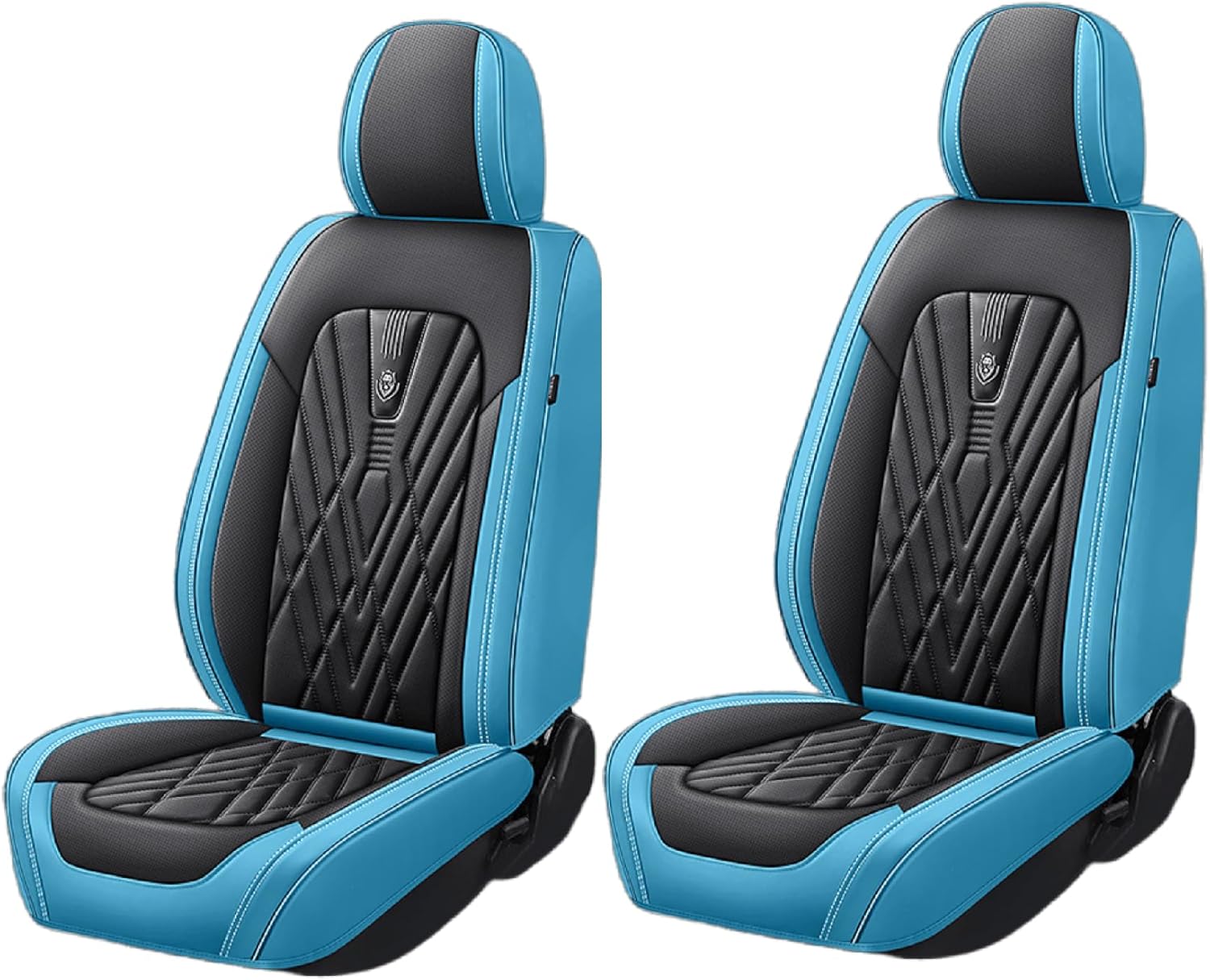 Universal Fit Waterproof Breathable Contrast Color Nappa Leather Auto Vehicle Car Seat Covers Set Cushion Protector for Sedan SUV (Black Light Blue,Full Set 5 Seats)