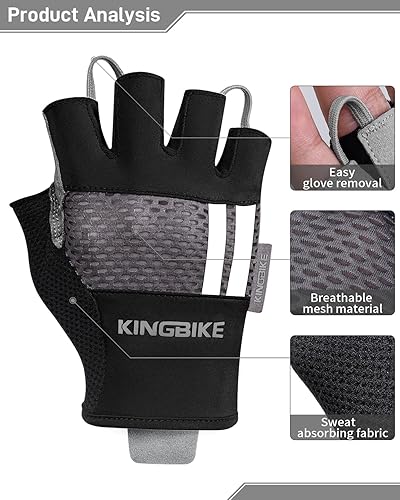 Miniatura 2 de BATFOX Guantes de ciclismo para hombres y mujeres, guantes de bicicleta de medio dedo con almohadilla antideslizante que absorbe los golpes