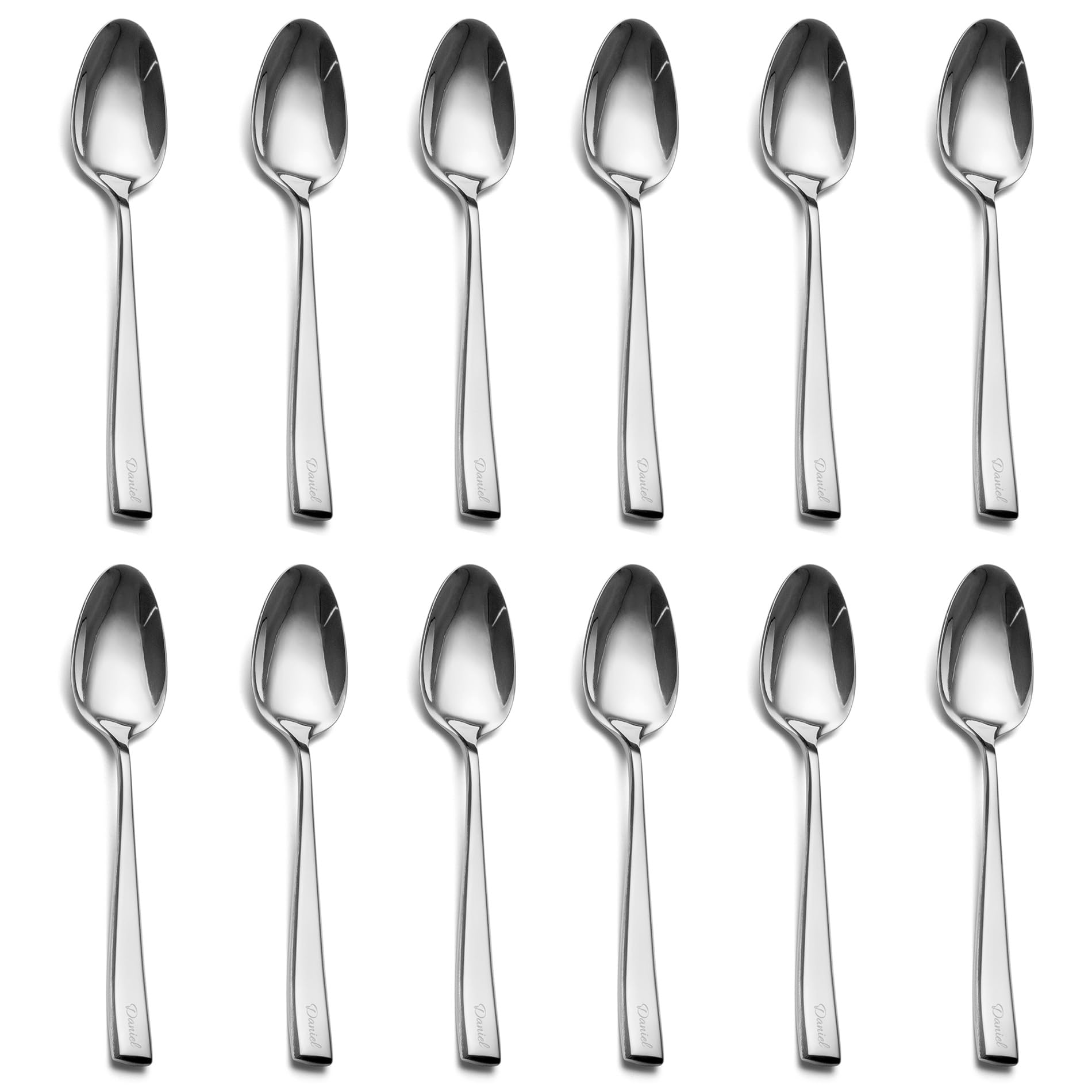 Personalisierte Esslöffel, EIUBUIE 12 Stück Löffel mit Gravur, 19,8cm | Einzigartigen Griffen, Edelstahl Suppenlöffel, Individuelles Geschenk für Hochzeit/Geburtstag, Spülmaschinenfest, Löffel Set
