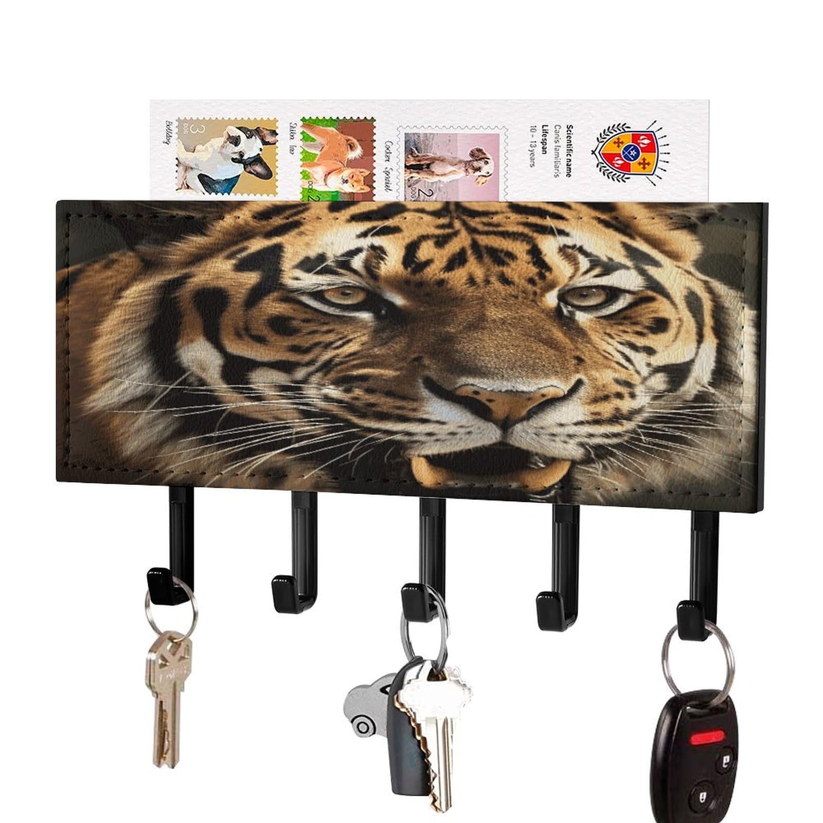 LDGSUPH Tiger Key Holder Wall Mount Key Hanger with 5 Hooks Fashion Key Organizer Rack Hanging Key Hooks with Mail Organizer Key Rack for Home Entryway Hallway Black-Style