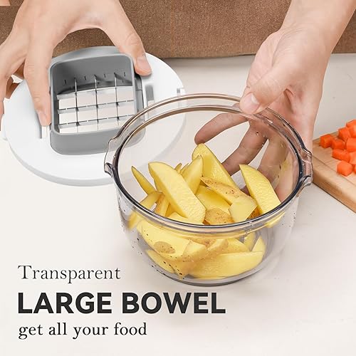 Miniatura 5 de KEOUKE Tazón Cortador de Verduras Multifuncional Blanco - 3 Cuchillas Intercambiables Cortador de Papas a la Francesa con Contenedor y Caja de