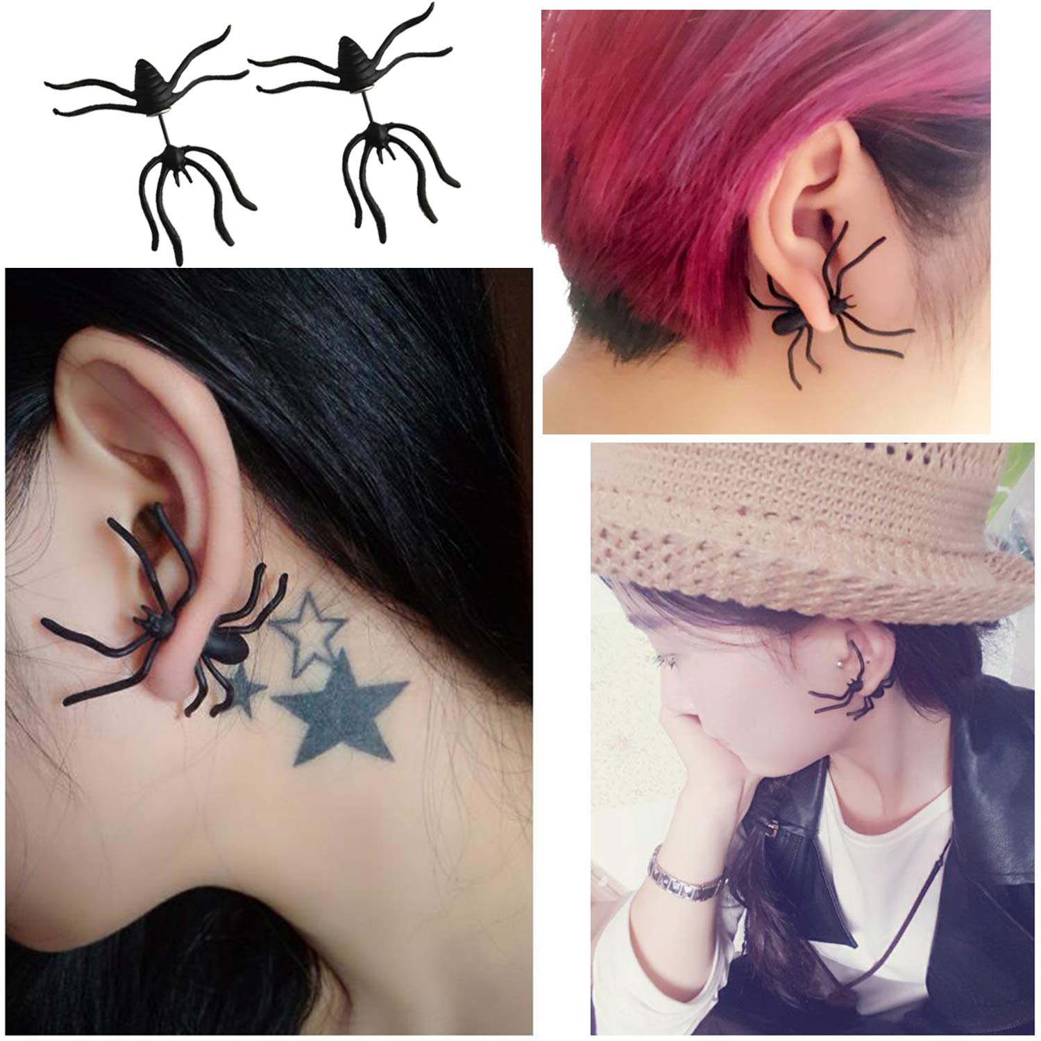Pendientes Halloween FEPITO 8 pares Conjunto Murciélago Calabaza Araña Fantasma Esqueleto Metal