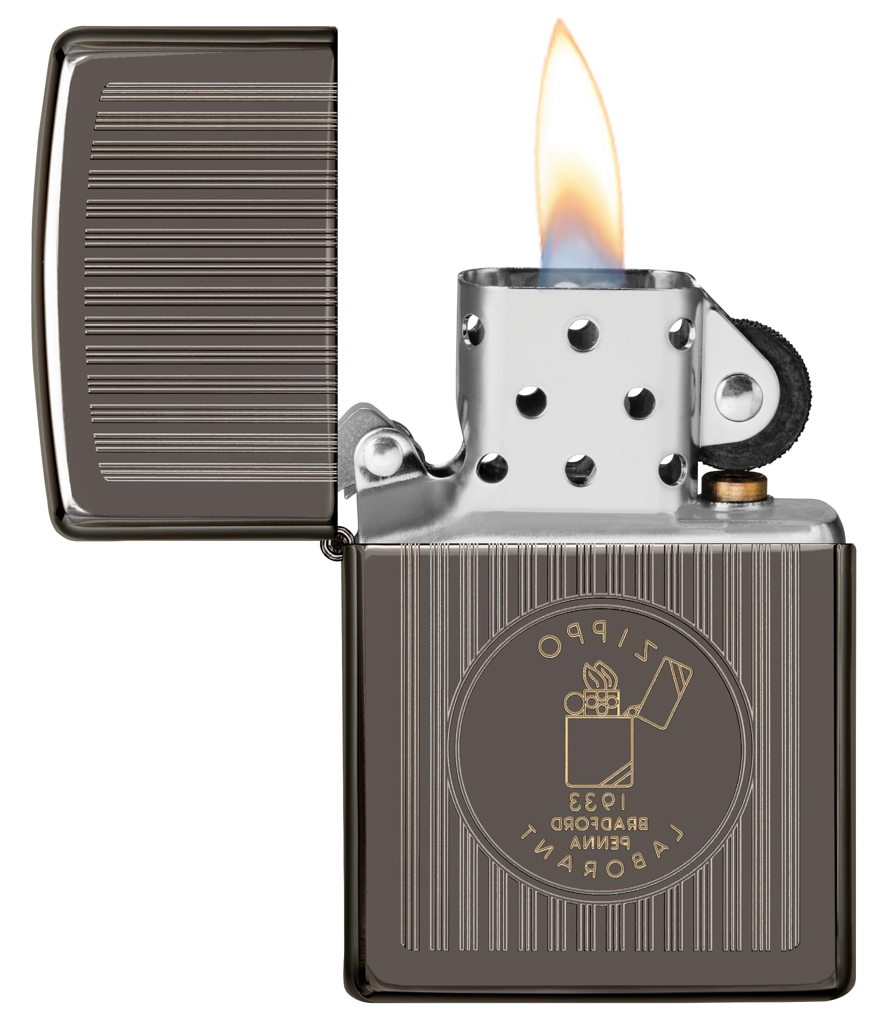 Zippo Sturmfeuerzeug - Founder's Day, Black Ice, Laser Two-Tone - Nachfüllbar - Wiederverwendbar - Windfestes Design - Geschenkbox - Made in USA