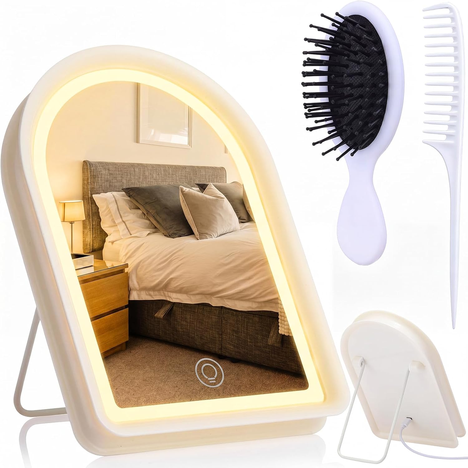 Junkin 3 Pcs White LED Makeup Mirror Lighted Dimmable with 2 Hairbrushes