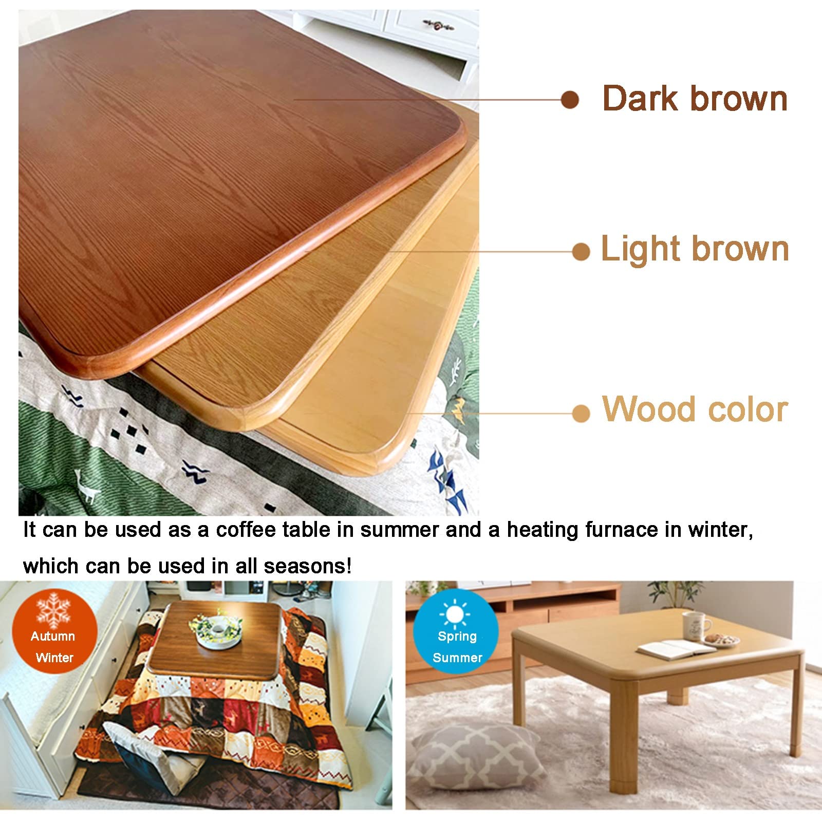 Kotatsu Tavolo riscaldante Tavolo Kotatsu in Quattro Pezzi Tavolo Kotatsu Invernale per Il Tempo Libero Riscaldamento Pigro Tavolo Basso Trapunta caffè Scuro Regalo Caldo per la Famiglia (Co