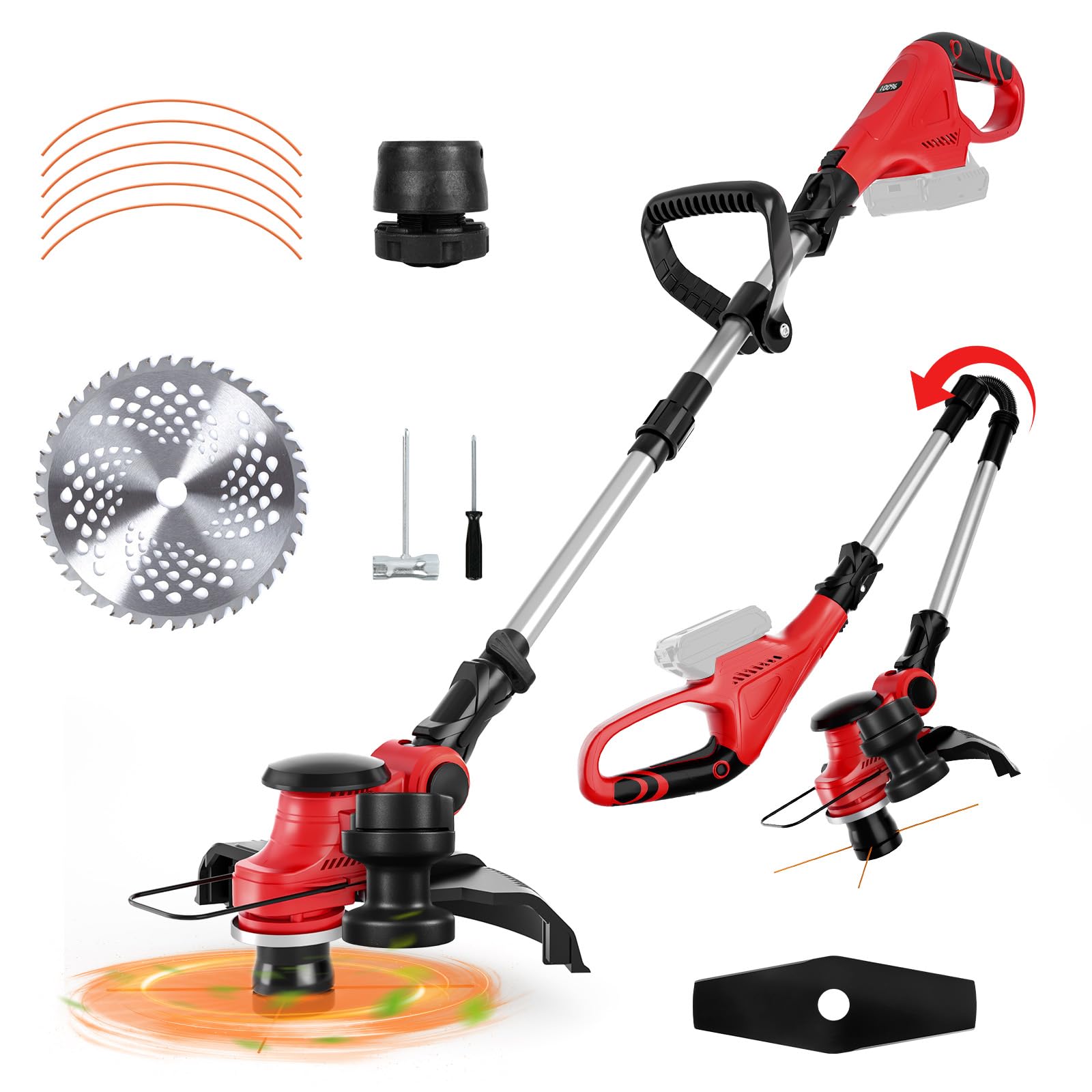 Coupe-Bordures Compatible avec Batterie Milwaukee 18V Pliable 3 en 1 avec Moteur brushless, Largeur de Coupe 30 cm, indicateur d'état de la Batterie, Coupe-Bordures électriques et tondeuses à Gazon
