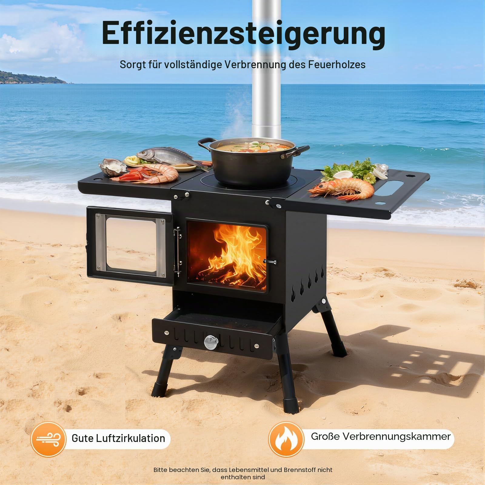 Klappbarer Camping Holzofen Zeltofen, Tragbarer Zeltkocher, Campingkocher mit Schornsteinrohre, Gartenofen Outdoor Ofen Campingofen, Mini Holzofen 36-56cm Höhenverstellbar, für Outdoor-Aktivi