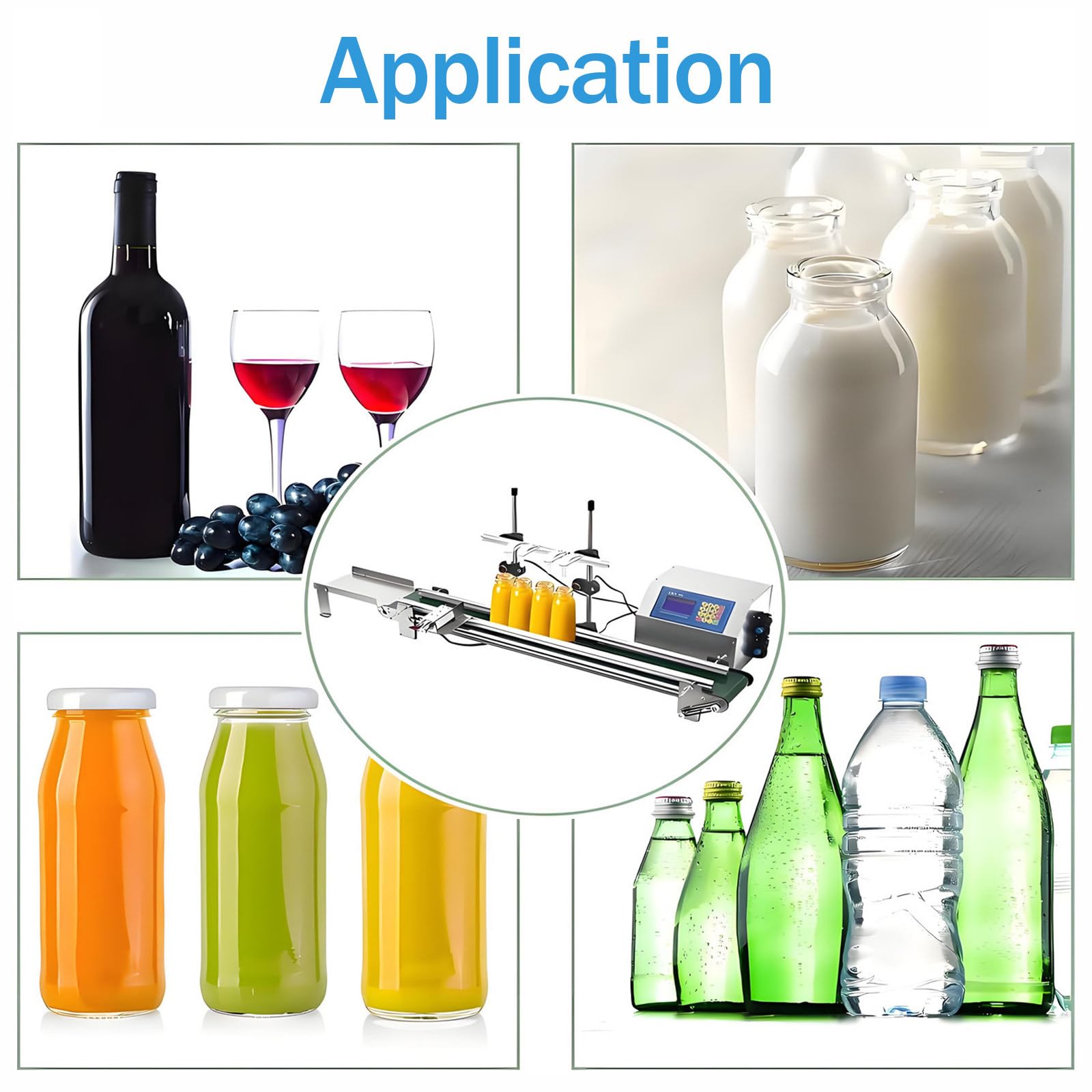 Automatyczna linia napełniania płynów 400 w, wyposażona w 4 regulowane dysze I taśmociąg – butelek o pojemności 10–300 ml / 20–5000 ml, do soków, wina I detergentów. 4h3200