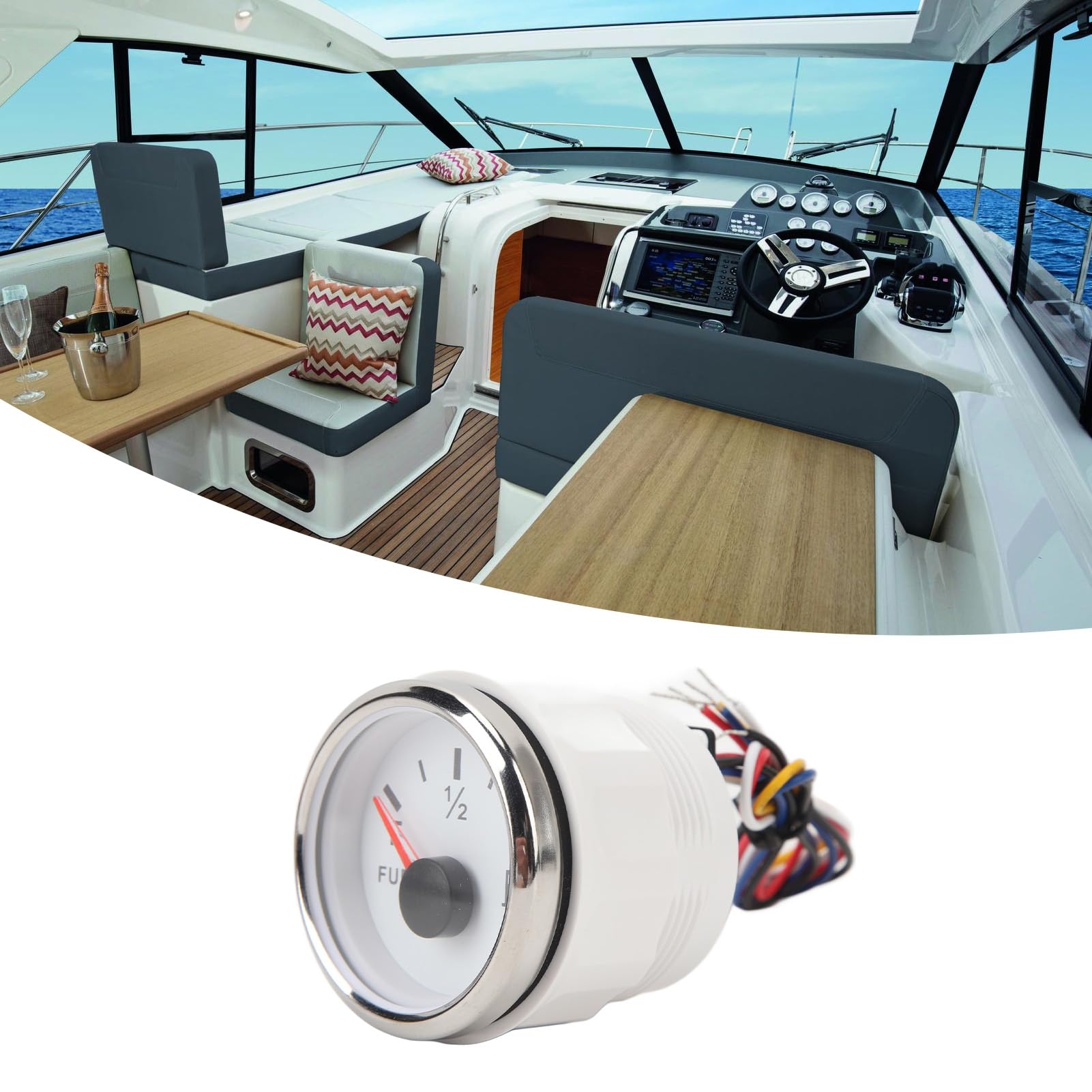 Indicatore Livello Carburante Universale Indicatore Livello Carburante Digitale Misuratore Carburante Marino 52mm DC9-32V 240-33ohm per Yacht Barche Pesca (Quadrante