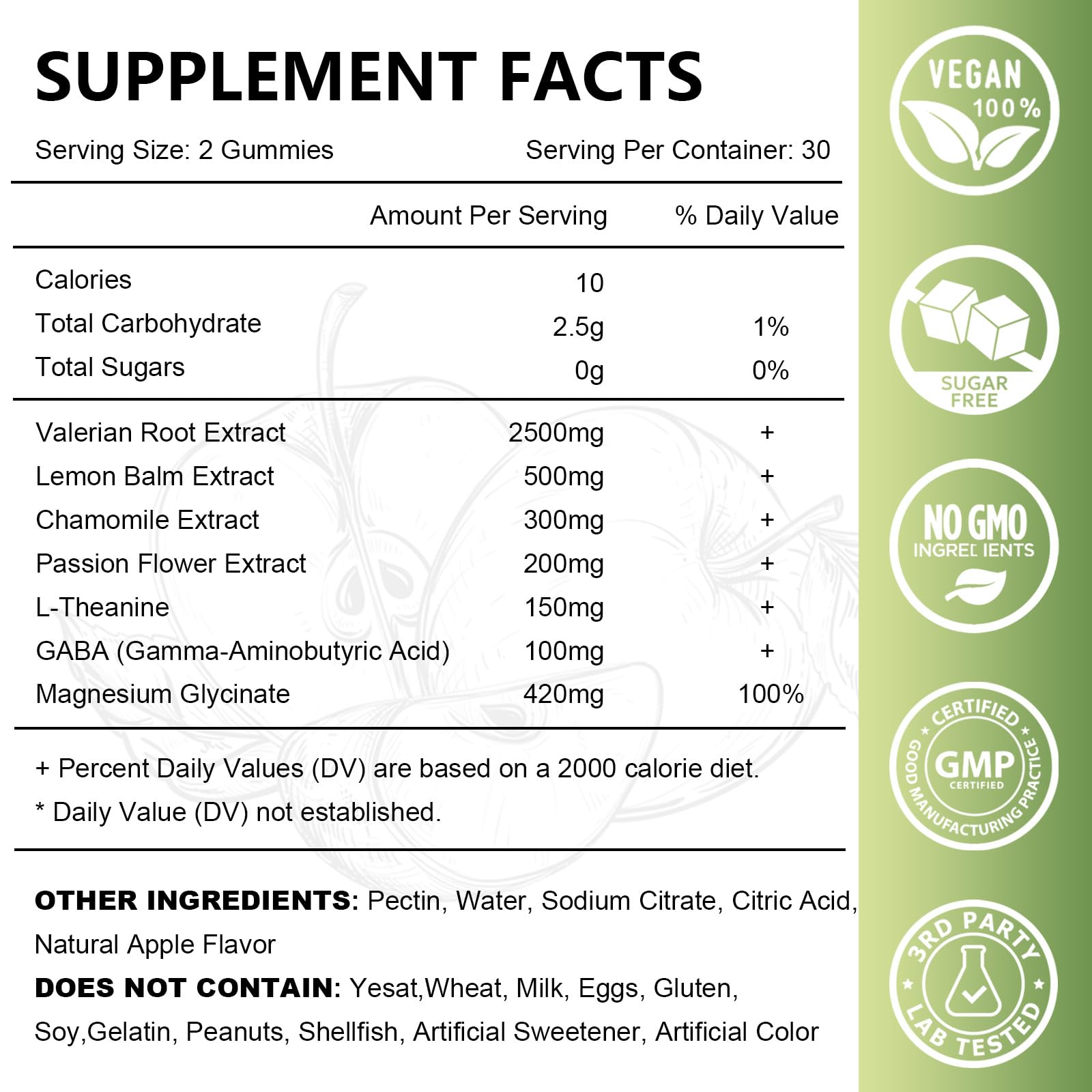 Organic Valerian Root Gummies, Herbal Supplements for Calm & Relaxation, Natural Sleep Support for Adults & Kids, Melatonin Free, Vegan, Non-GMO, Gluten Free, Apple Flavor, 60 Count — Amazon image 9
