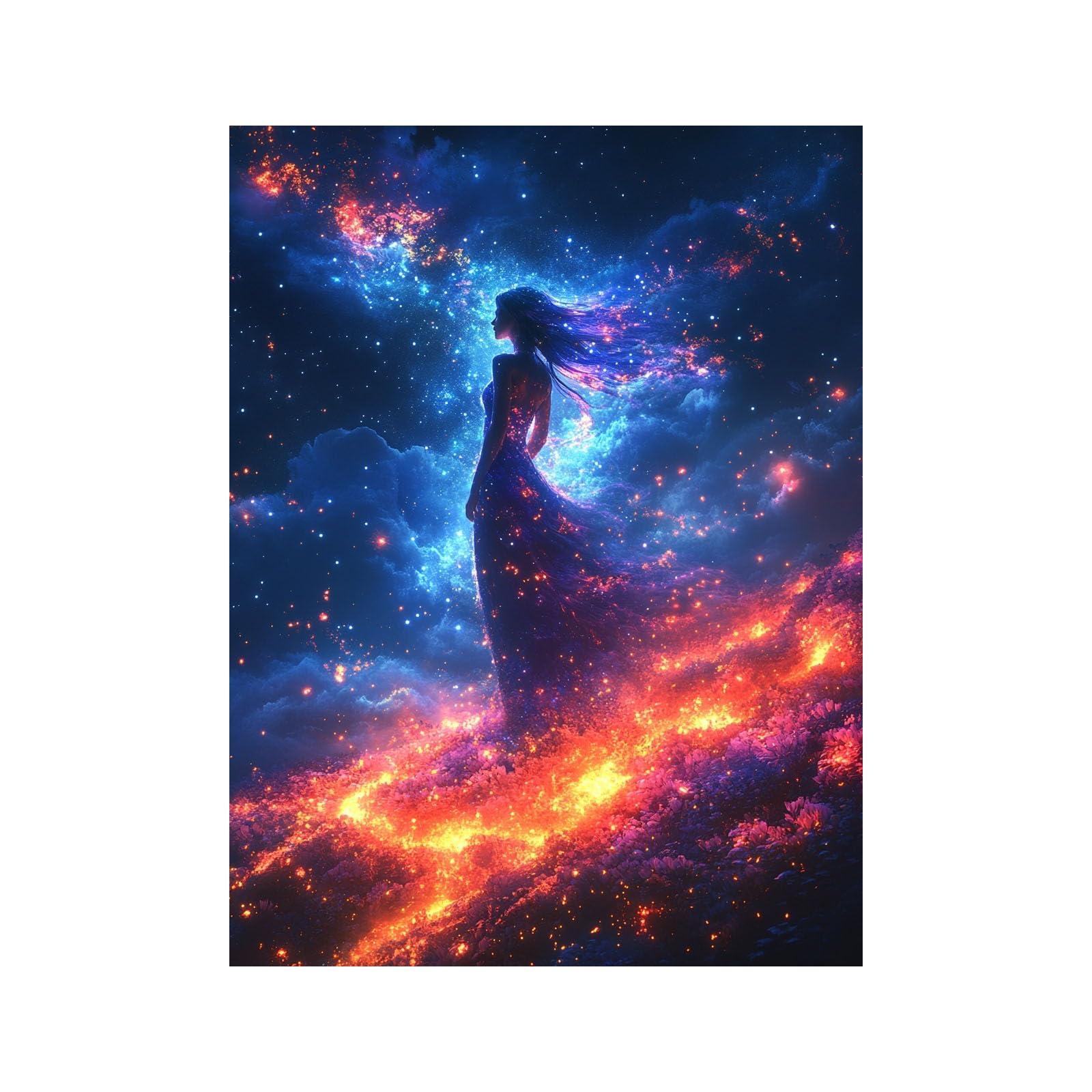 TERUEA Glamorous Art Deco Inspired Woman Silhouette with Glowing Cosmic Lights in Sky Women Wall Art Canvas Artwork Canvas Art Home Decor Home Wall Decor(Multi)-70x100cm Unframed