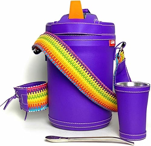 Miniatura 2 de Kit Yerba Mate Tereré Luk Termos, Artesanía Paraguaya Lila Faja | Set Tereré Termo + Bombilla + Vaso guampa