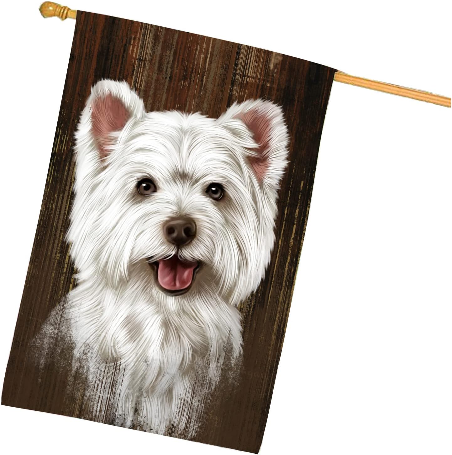 Rustic West Highland Terrier Dog House Flag - Outdoor Double Sided Pet Portrait Weather Resistant Premium Quality Home Decorative Flags - 100% Polyester 29"w x 43"h, HFLG55127