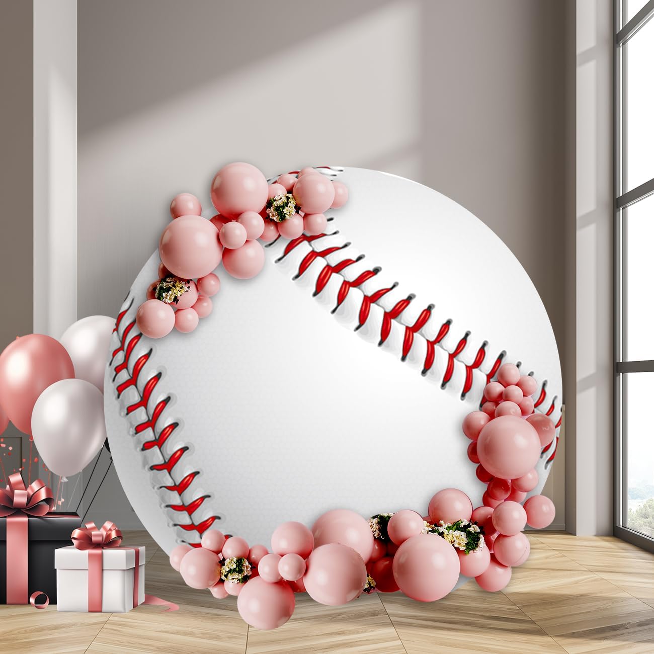 7.2x7.2ft Baseball Round Backdrop Cover Sports Theme Baseball Circle Background Boys Sports Game Party Decor Photo Studio Booth Props