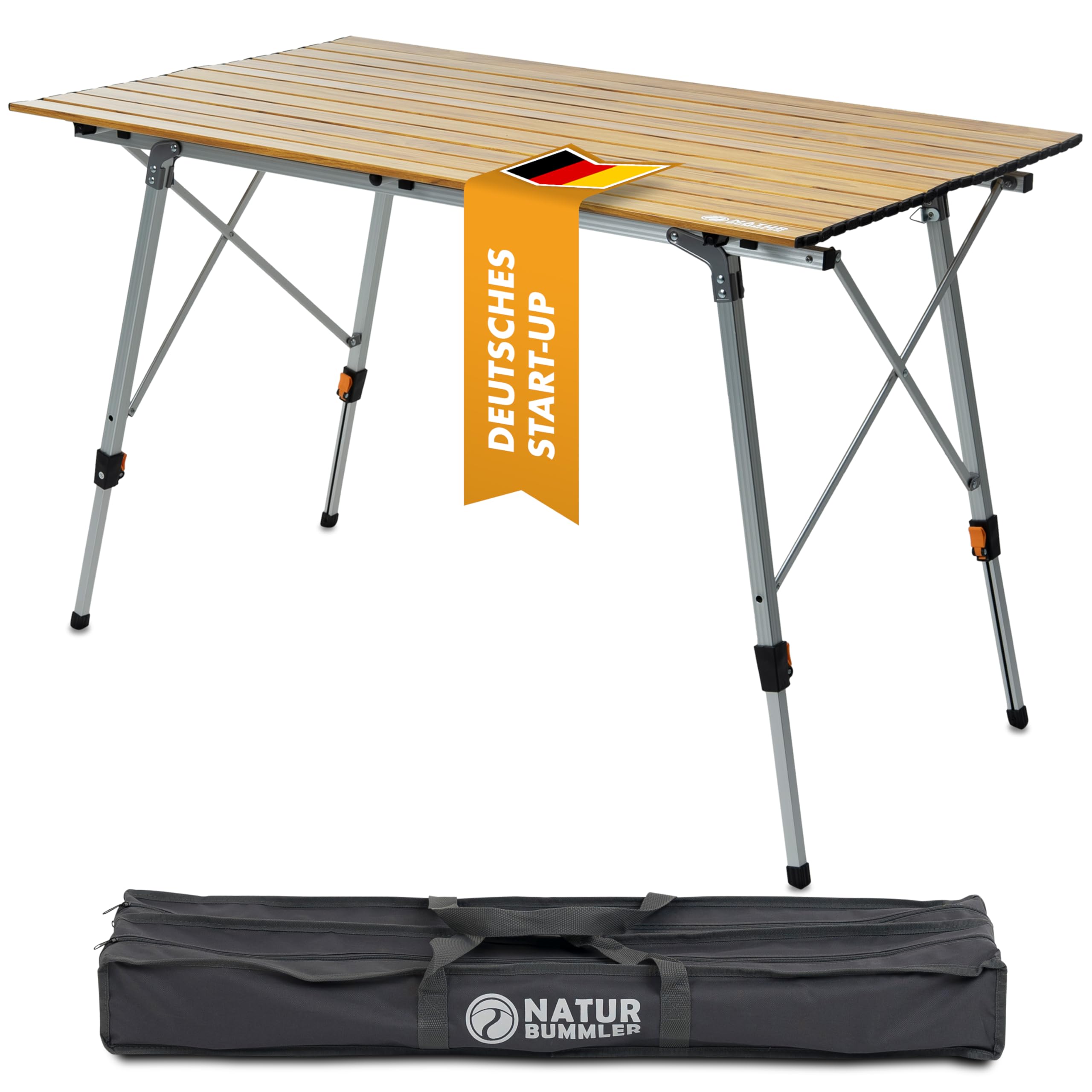 NATURBUMMLER Campingtisch klappbar höhenverstellbar [SOLID-LITEC+] federleichter Aluminium Klapptisch mit Anti Rostschutz - Faltbarer Outdoor Tisch Angeltisch Picknick Beistelltisch klein (XL 2.0)