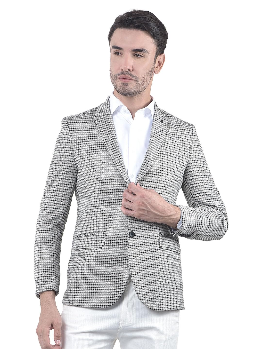 crimsoune club Men's Grey Micro-Check Single-Breasted Blazer-picture-16