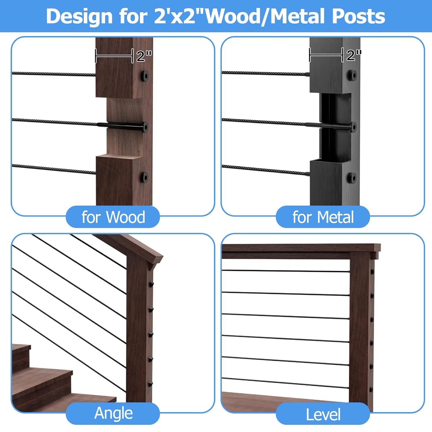 50 Pack 1/8" T316 Stainless Steel Invisible Cable Railing Kit, Deck Railing Kit Swage Stud End for Wood Metal Post, Deck, Stair, Black Cable Railing Hardware