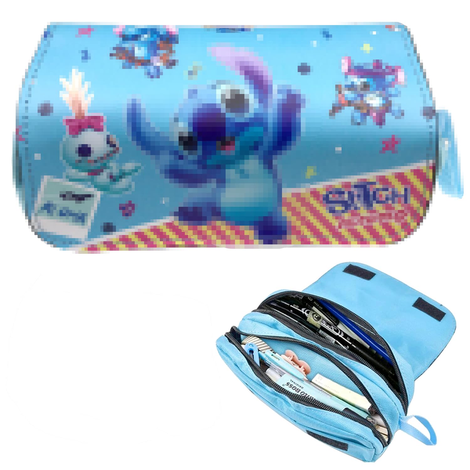 DONGSZQ Stitch Estuche Escolar, Stitch Estuche de Lápices con 2 Compartimentos, Estuche Lápices e Gran Capacidad, Estuche Escolar Cartoon portátil para niños y niñas