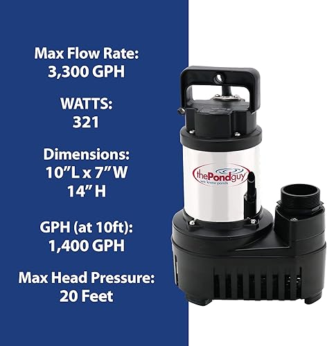 Miniatura 9 de The Pond Guy RapidFlo Bomba de agua sumergible para exteriores, perfecta para estanques, cascadas, arroyos, características hidropónicas y sin