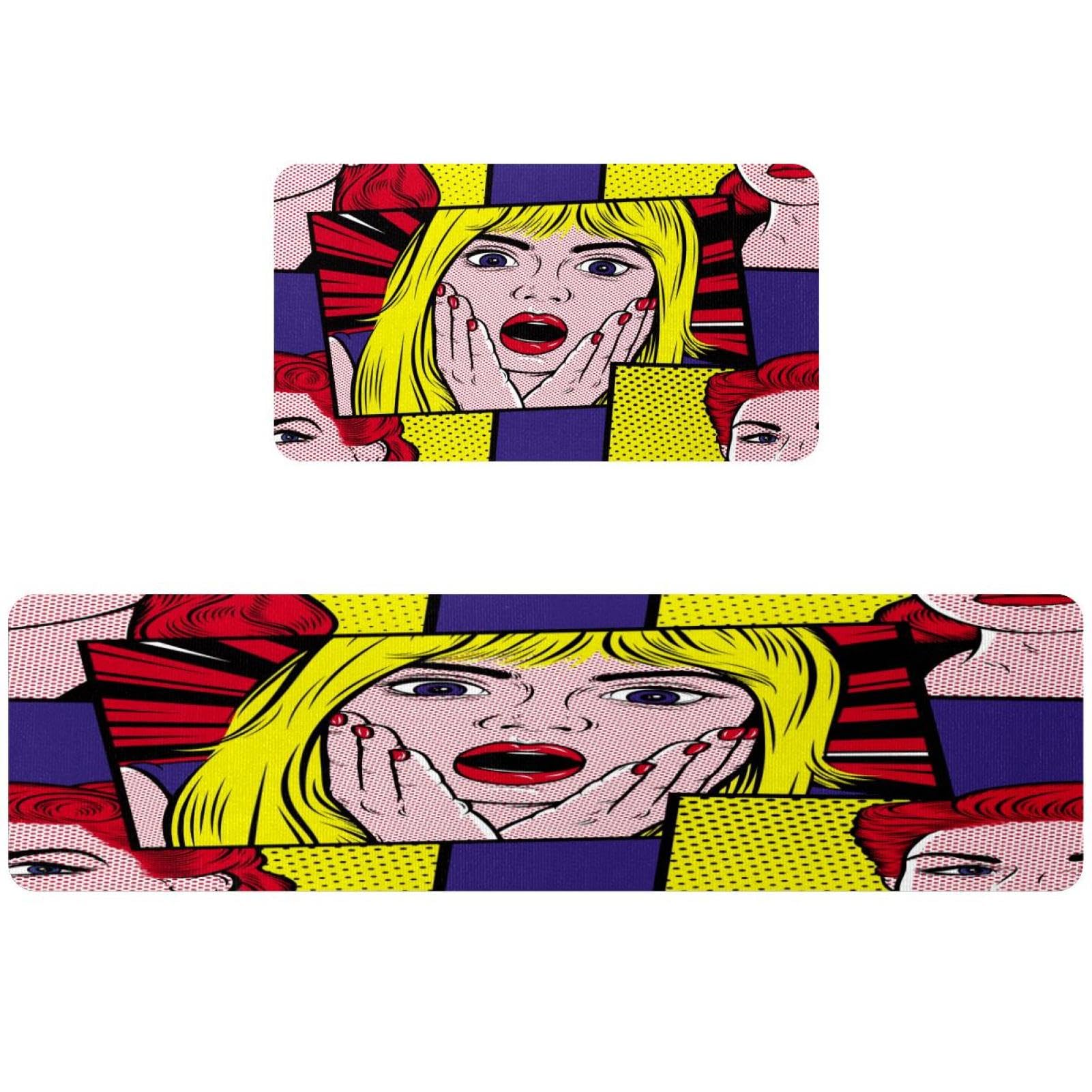 Tapete de cocina de 2 piezas VAPOKF lavable y antideslizante con diseño de chica