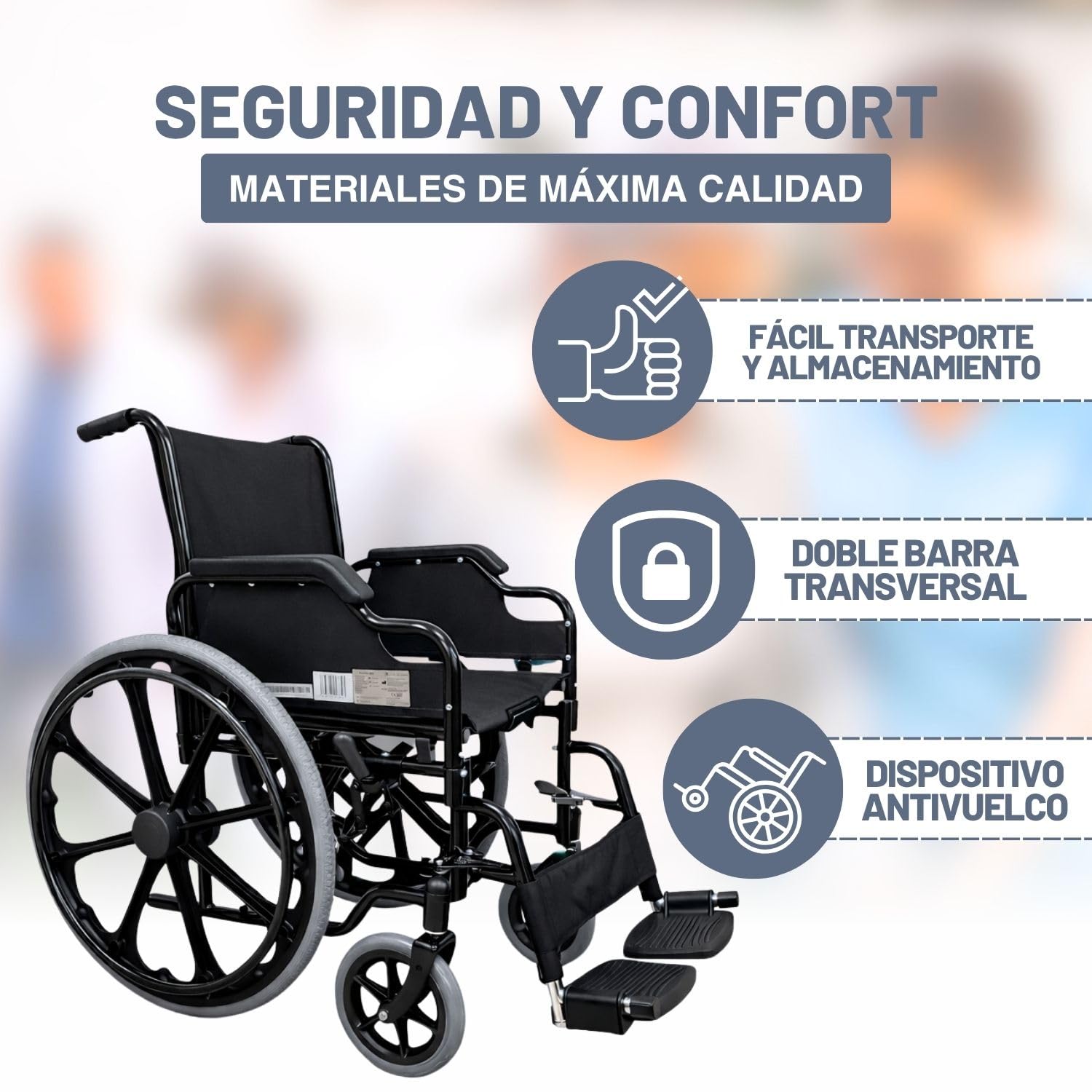Inko Mobility Silla de Ruedas Plegable Ligera, Para Adultos y Personas Mayores, Silla de Ruedas de Paseo para Ancianos, Estrecha y Resistente, Wheelchair