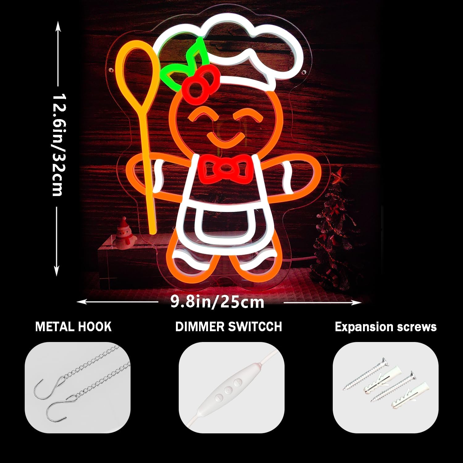 Gingerbread Neon Sign Christmas Neon Sign Dimmable Christmas Led Sign Gingerbread Man neon Sign for Bedroom Living Room Kids Room Xmas Decoration