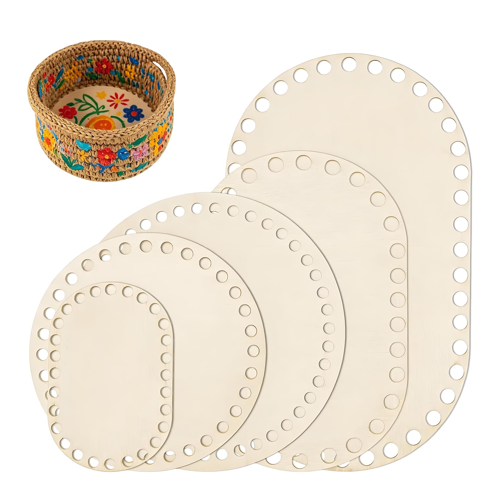 Raheem 3Round 3Oval 10/15/20cm Wood Base for Basket, Perforated Plywood Crochet Bottom Board, Blank Punch Hole Shaper for Knitting Bags, Rugs, DIY Kit for Bassinet Home Decor