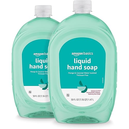 Amazon Basics Liquid Hand Soap Refill, Mango & Coconut Water Scent, Triclosan-Free, 50 Fl Oz (Pack of 2)