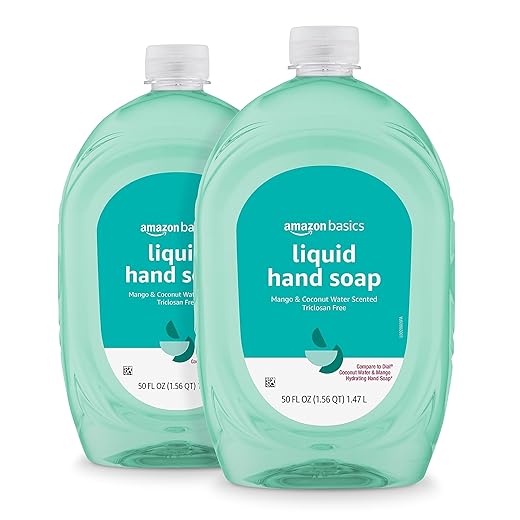 Amazon Basics Liquid Hand Soap Refill, Mango and Coconut Water Scent, Triclosan-Free, 56 Fluid Ounces, Pack of 2