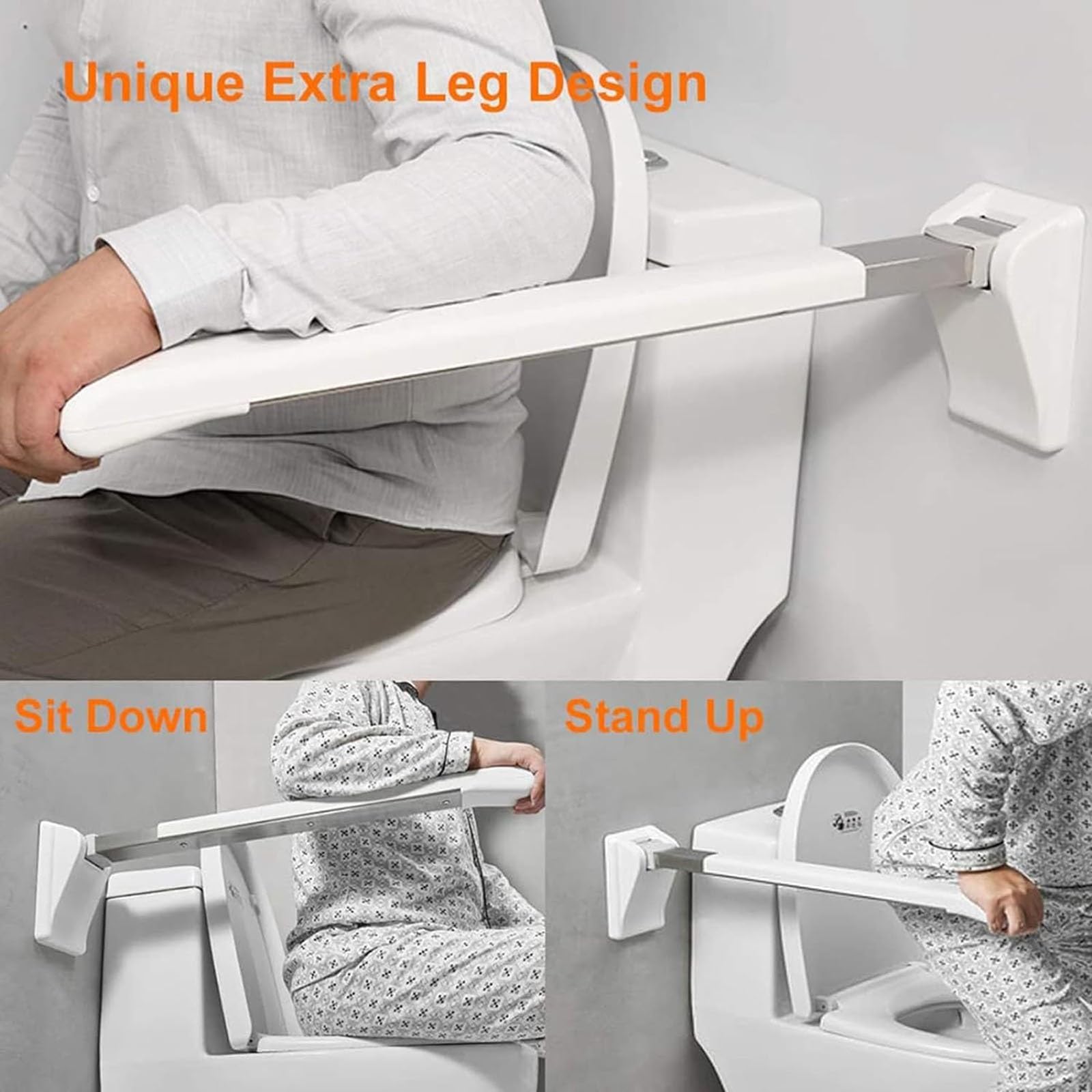 CEEBUS Pasamanos de baño/inodoro, soporte plegable para inodoro, agarre de seguridad montado en la pared, pasamanos moderno de acero inoxidable