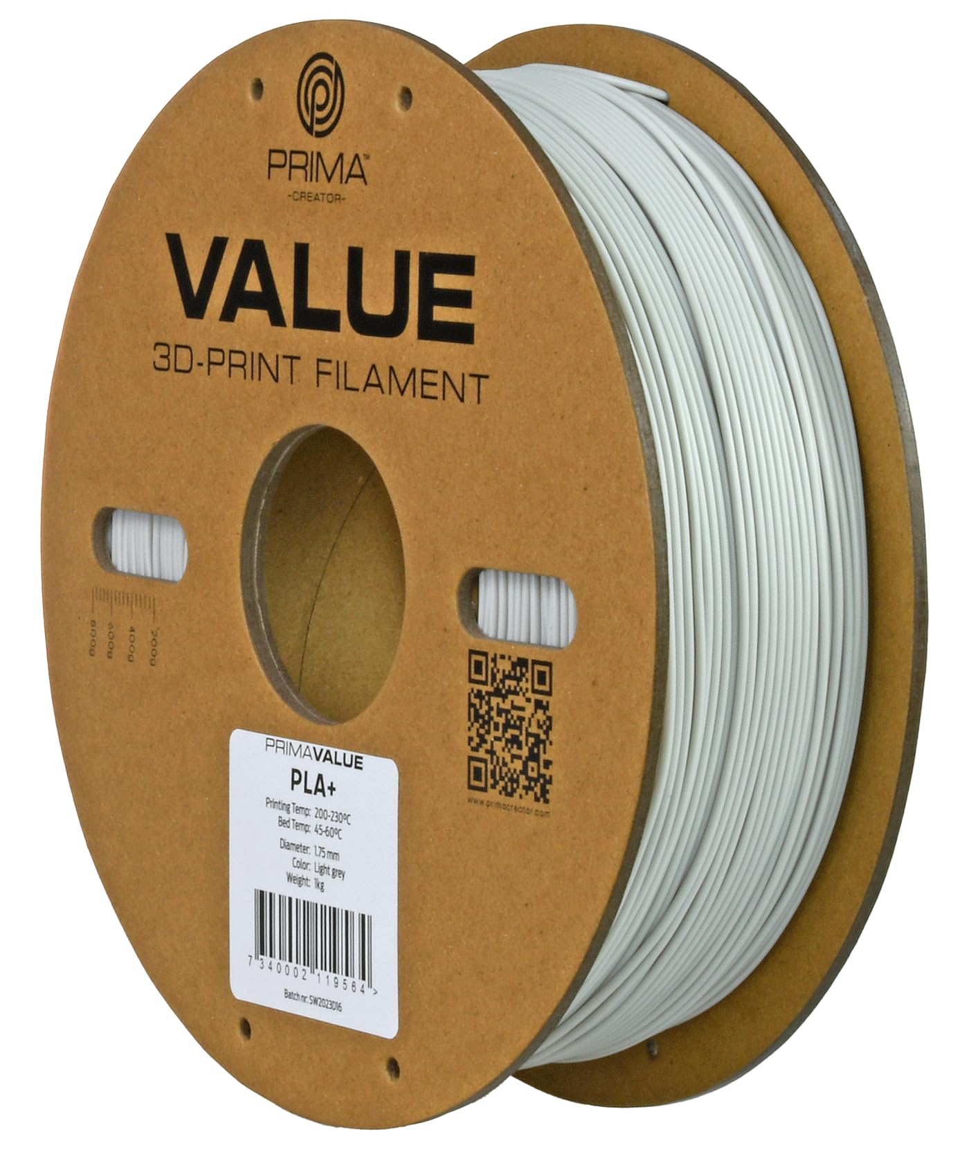 PrimaValue PLA+ - Light Grey - 1,75 mm - 1 kg