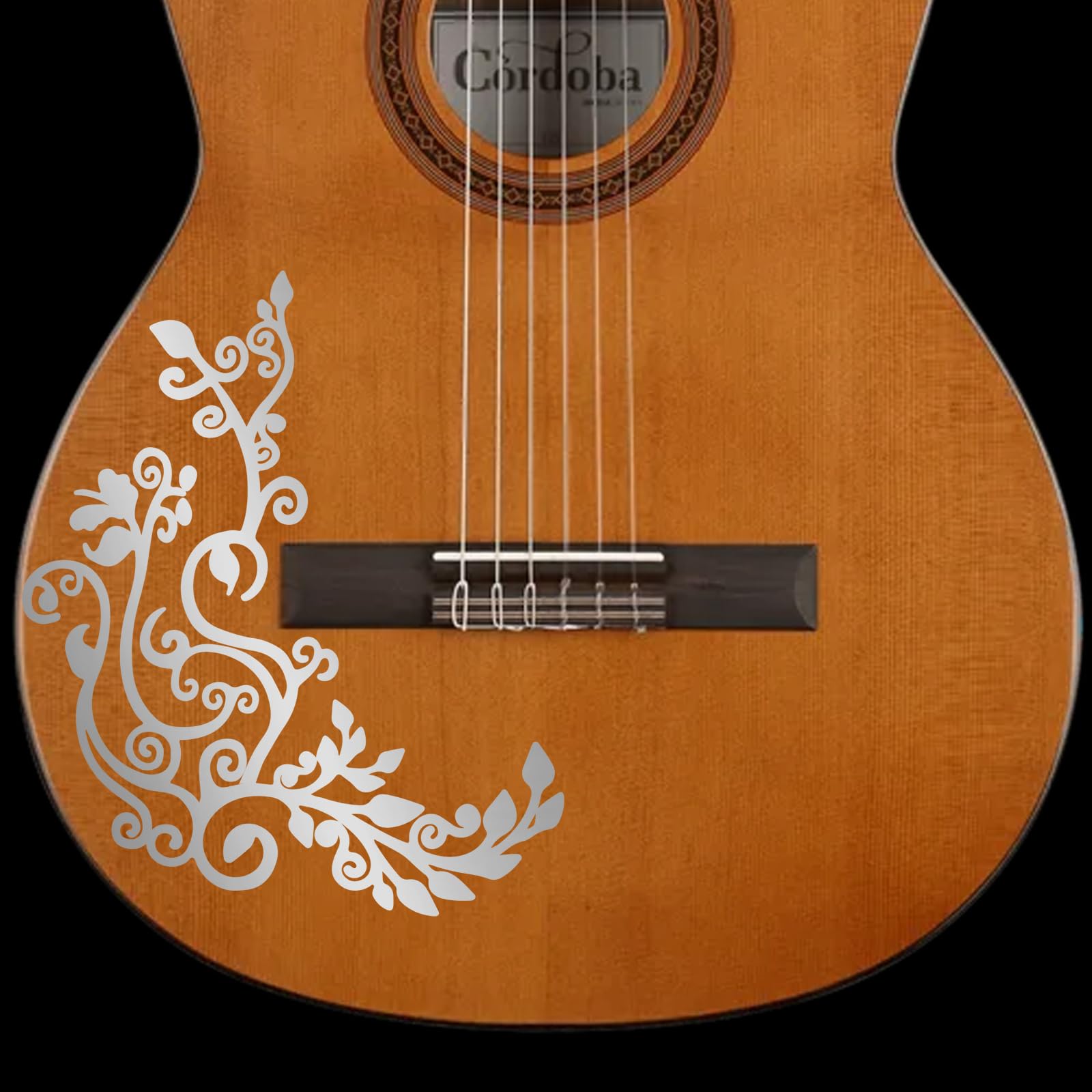 PLIGREAT Silver Flower Vine Guitar Guard Board Adesivi Decalcomanie Chitarra Regali FAI DA TE per il bassista Chitarra Acustica Strumento Forniture per negozi Adesivi per il corpo della chitarra