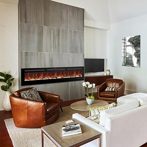 Miniatura 39 de Chimenea eléctrica de 42 pulgadas, calentador de chimenea empotrado y montado en la pared, chimenea lineal de 750 W/1500 W con control remoto