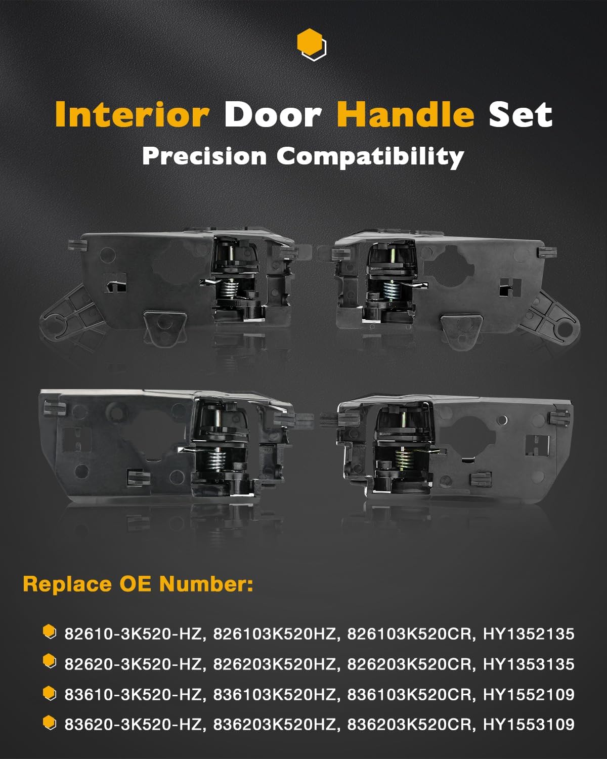 Interior Door Handle Set (4PCS), Compatible with 2008-2010 Hyundai Sonata | Textured Black Inside Front & Rear Left Driver & Right Passenger | Replace# HY1352135, HY1353135, HY1552109, HY1553109