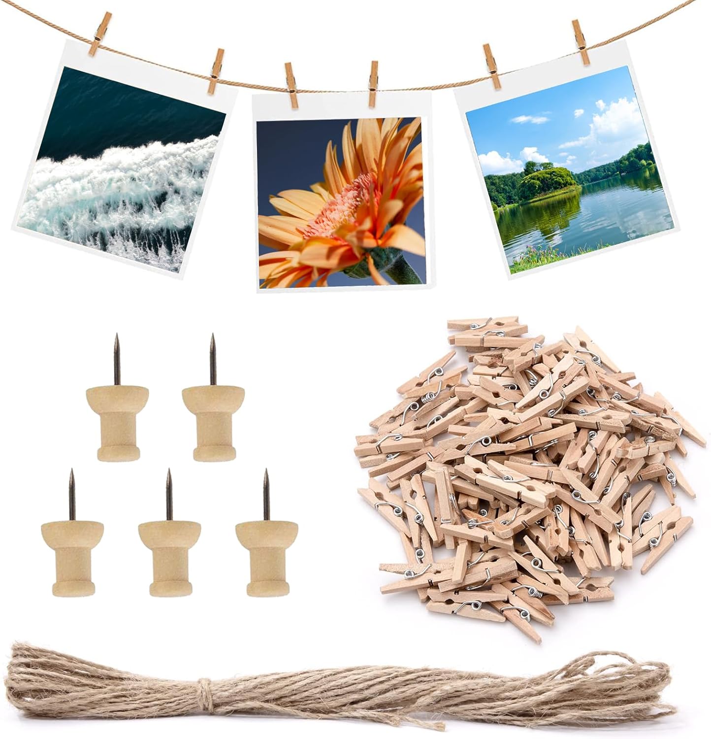 Mini Wooden Pegs, 150 Pcs Mini Pegs for Photos, Natural Small Wooden