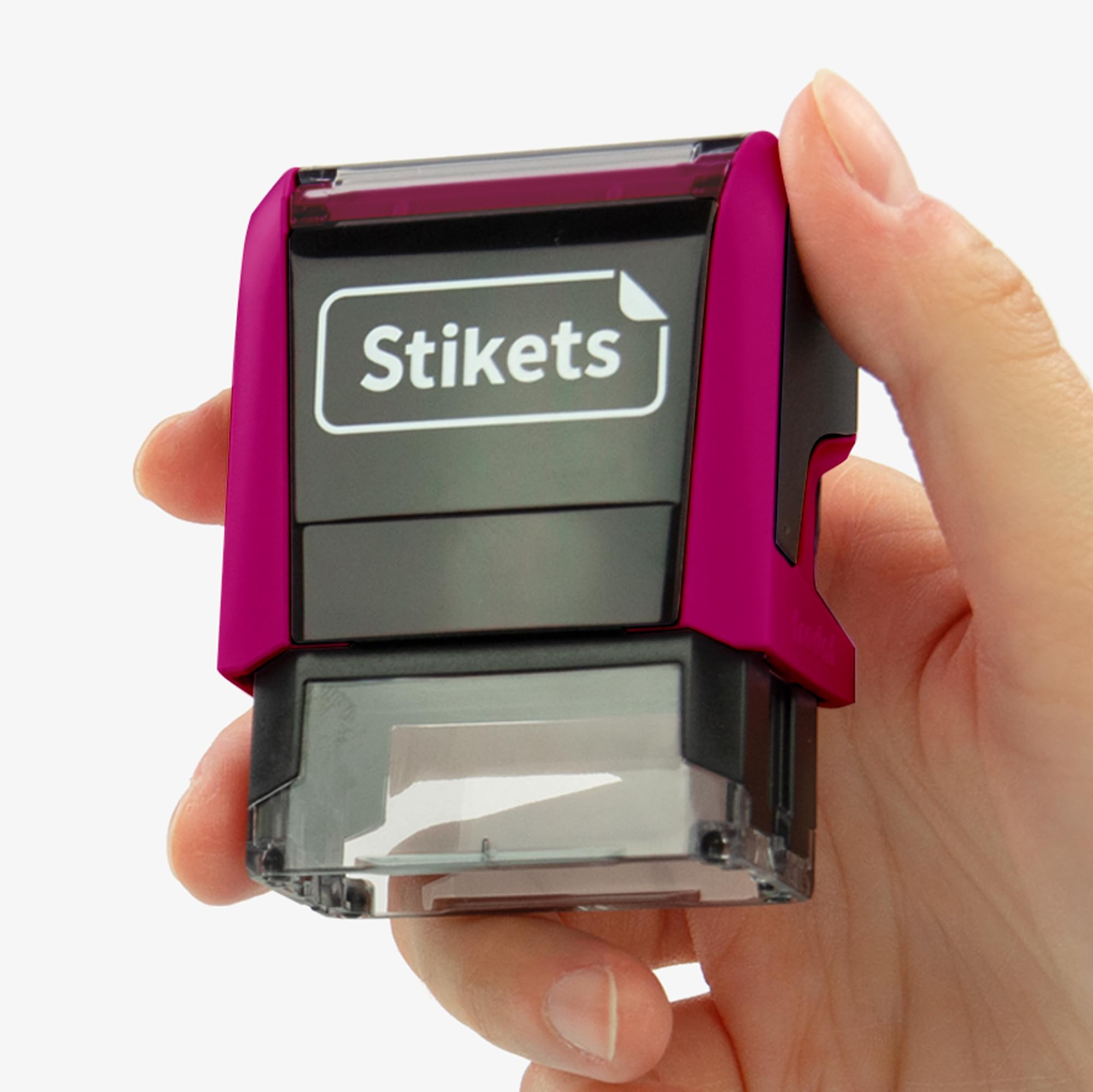 Timbro personalizzato per vestiti e oggetti per bambini per scuola o asilo | Segnalibro con nome permanente con icone - Stikets (Fucsia)