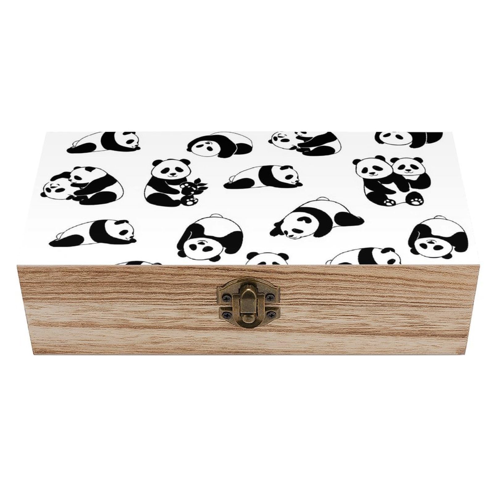 SMAZDFXX Cute Lovely Pandas Wooden Storage Box With Hinged Lid Decorative Front Clasp Keepsake Boxes
