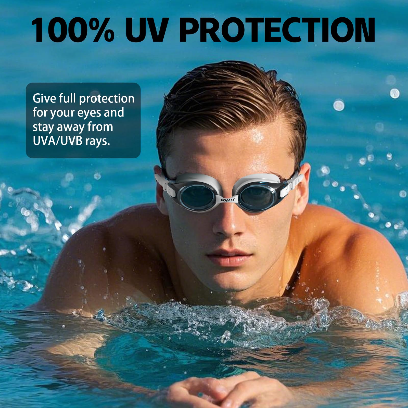 Whale Schwimmbrille HD Anti-Beschlag-Schwimmbrille für Erwachsene/Jugendliche, beide geeignet