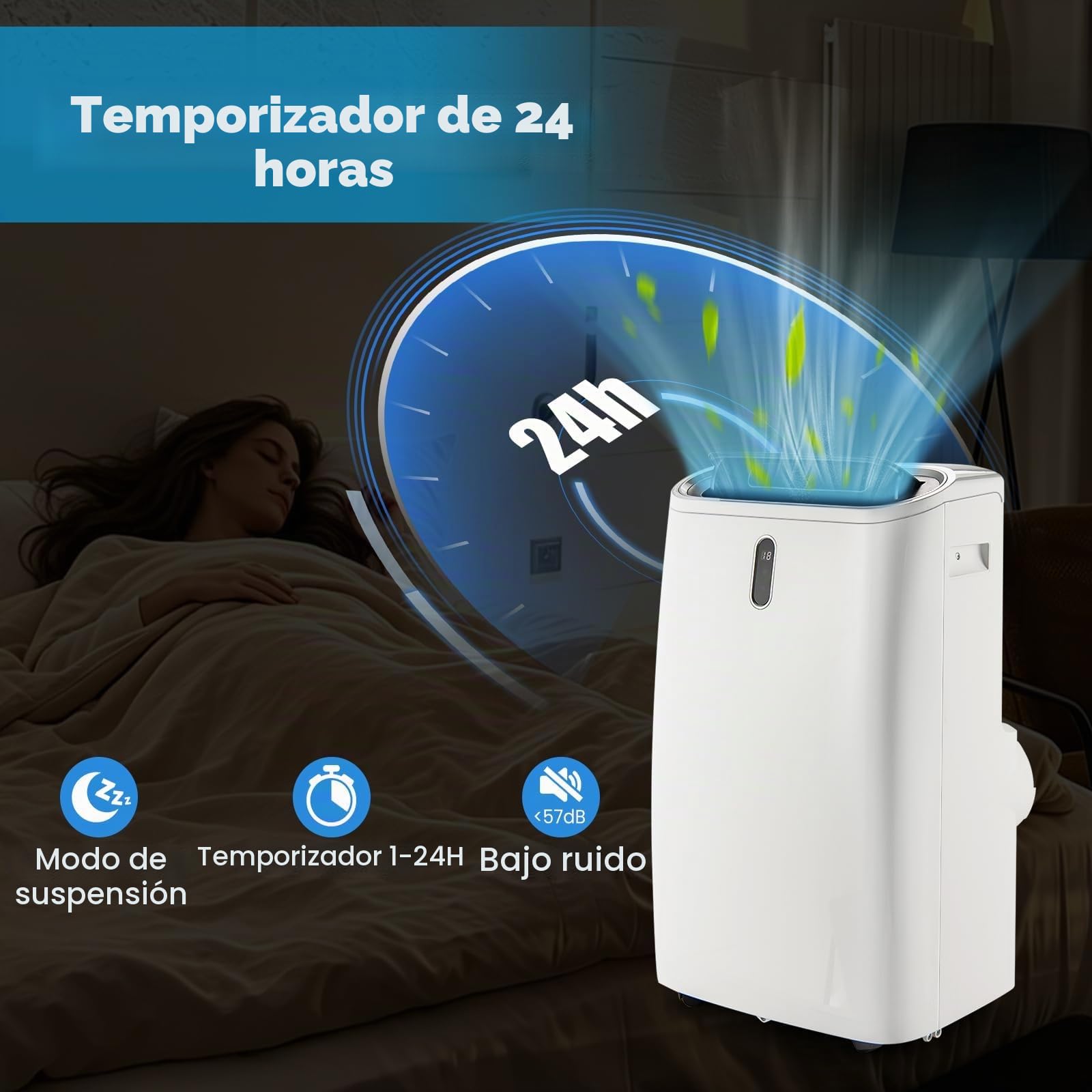 KOMFOTTEU 4 en 1 Aire Acondicionado Portátil 14000BTU 4 Modos