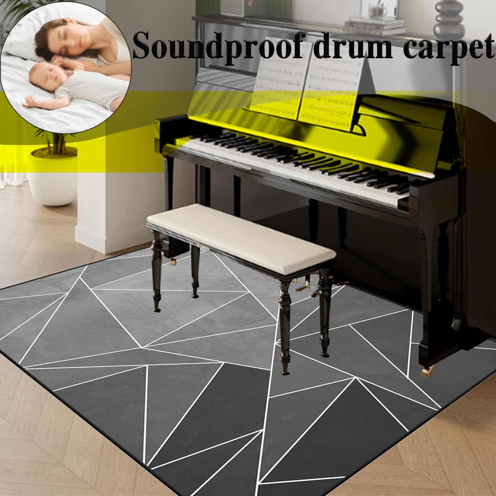 Tapis pour Batterie Acoustique Moquette Antidérapante Tapis Batterie Insonorisé Tapis de Tambour Grosse Caisse Claire Batterie électronique Kits Instruments de Musique 160 x 120 cm