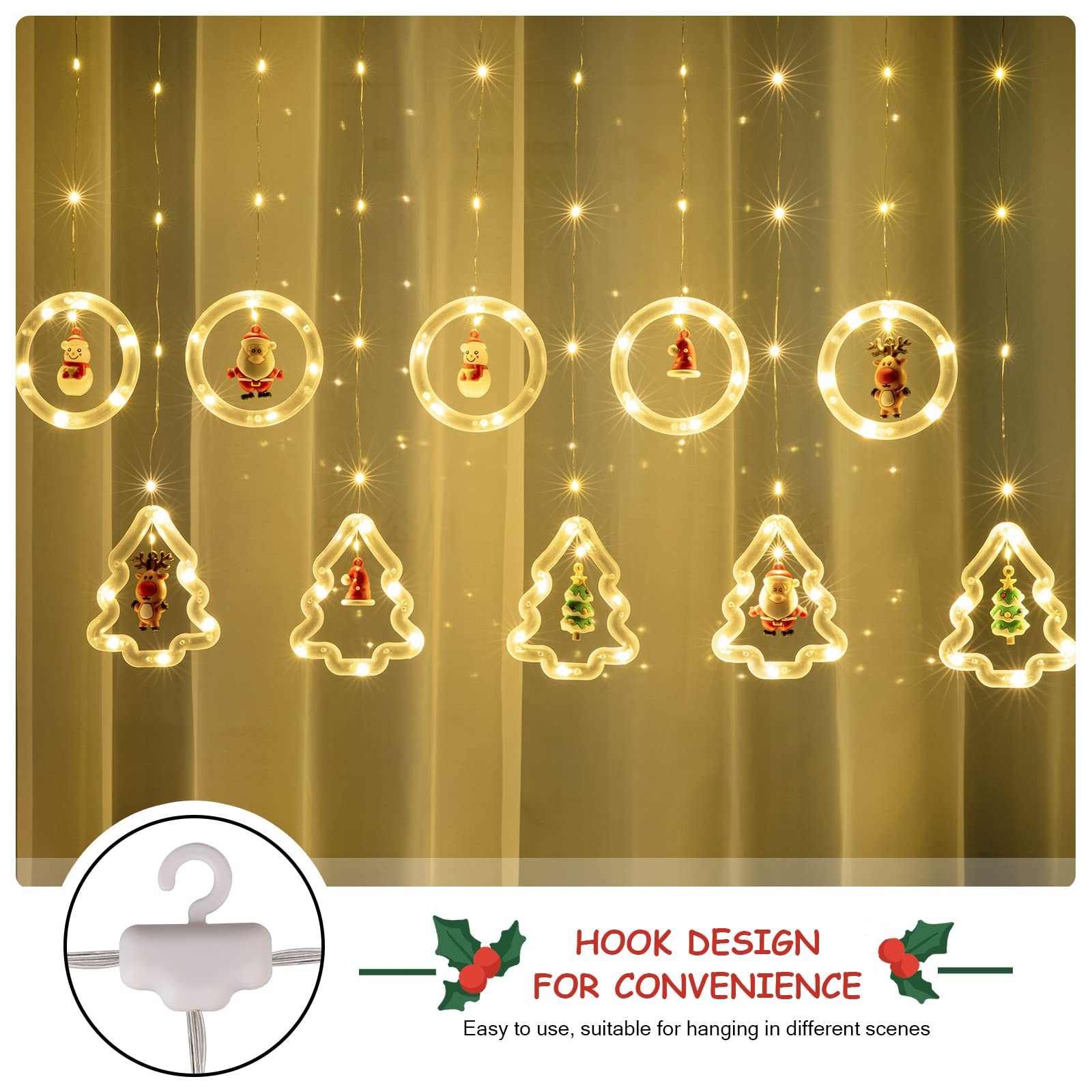 Luci natalizie per finestre da 3 m, decorazioni natalizie Anello luminoso natalizio USB da appendere con 10 ornamenti natalizi e telecomando | Leroy Merlin
