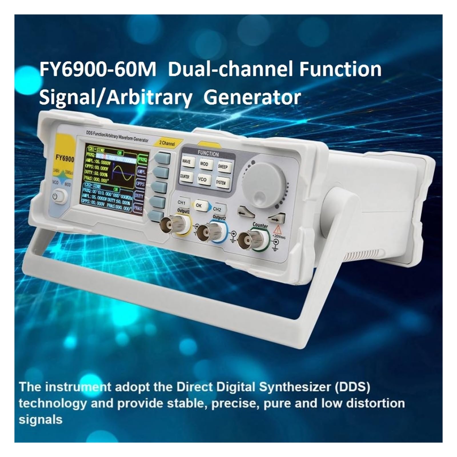 FY6900 0-100MH/Z Digitaler Funktionssignalgenerator Zweikanal-Arbiträrwellenformmesser TFT-Bildschirm Frequenzzählquelle AM FM(FY6900 20MHz)
